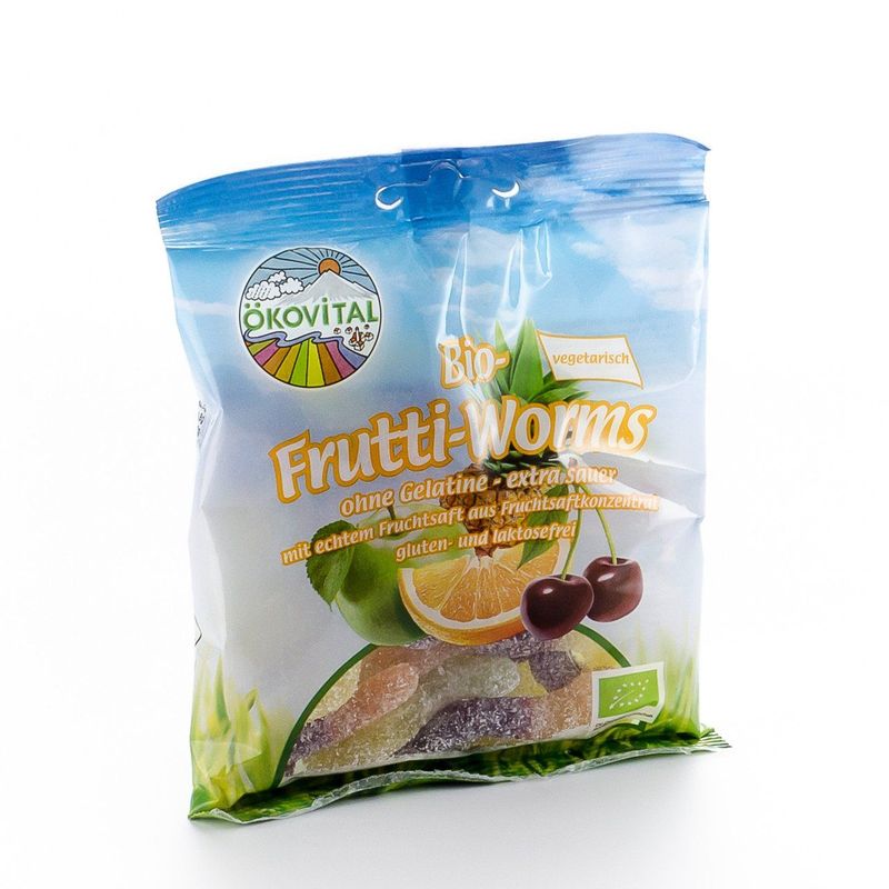 Frutti-Worms-Fruchtgummi ohne Gelatine, EU Bio
