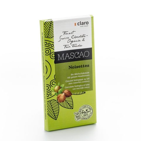 Mascao Milchschokolade mit ganzen Haselnüssen, EU Bio / Fairer Handel (Claro; Hand in Hand; etc.)