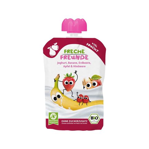 Quetschmus Joghurt, Banane, Erdbeere, Apfel & Himbeere, EU Bio