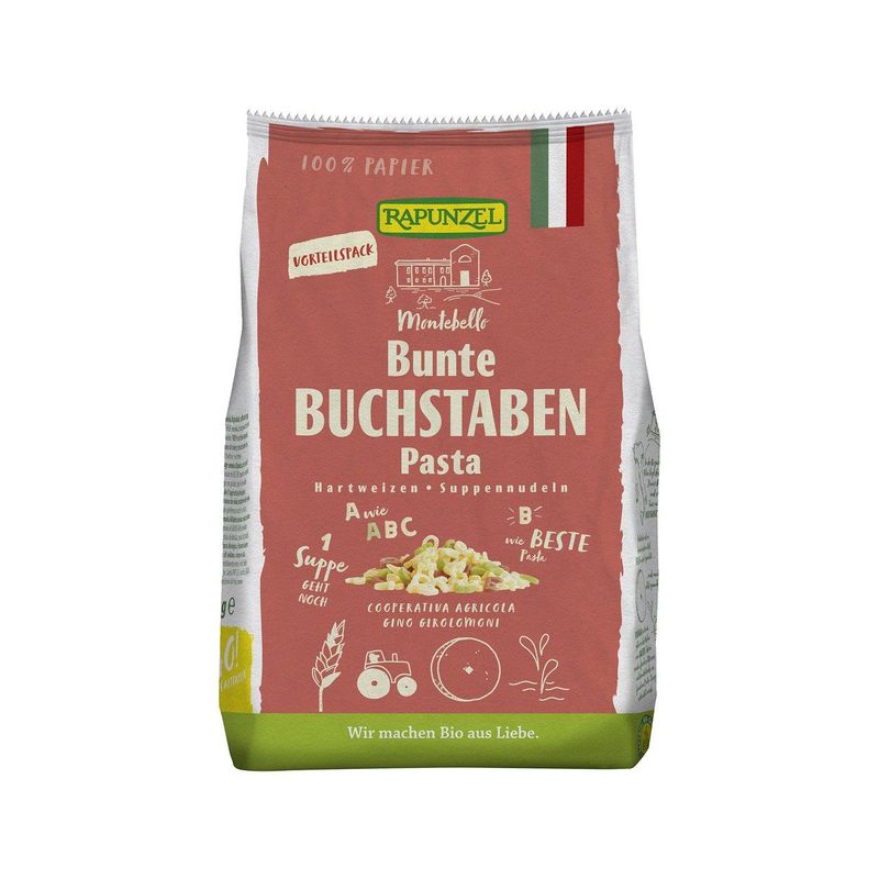 Buchstaben Suppennudeln Semola bunt, EU Bio
