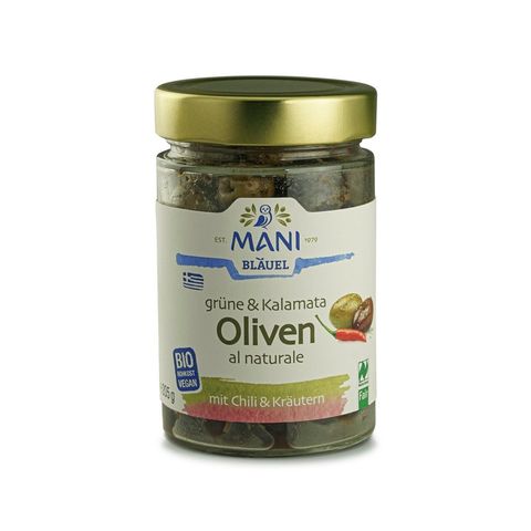 Grüne & Kalamata Oliven al naturale, EU Bio