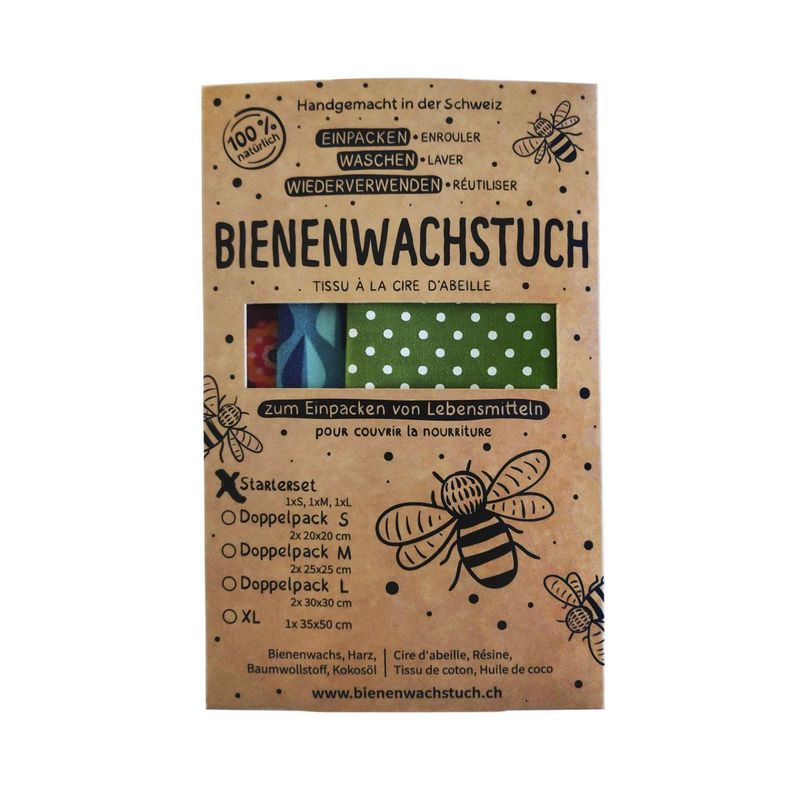 Bienenwachstuch Starter Set (1x S, 1x M, 1x L), ohne Zertifizierung
