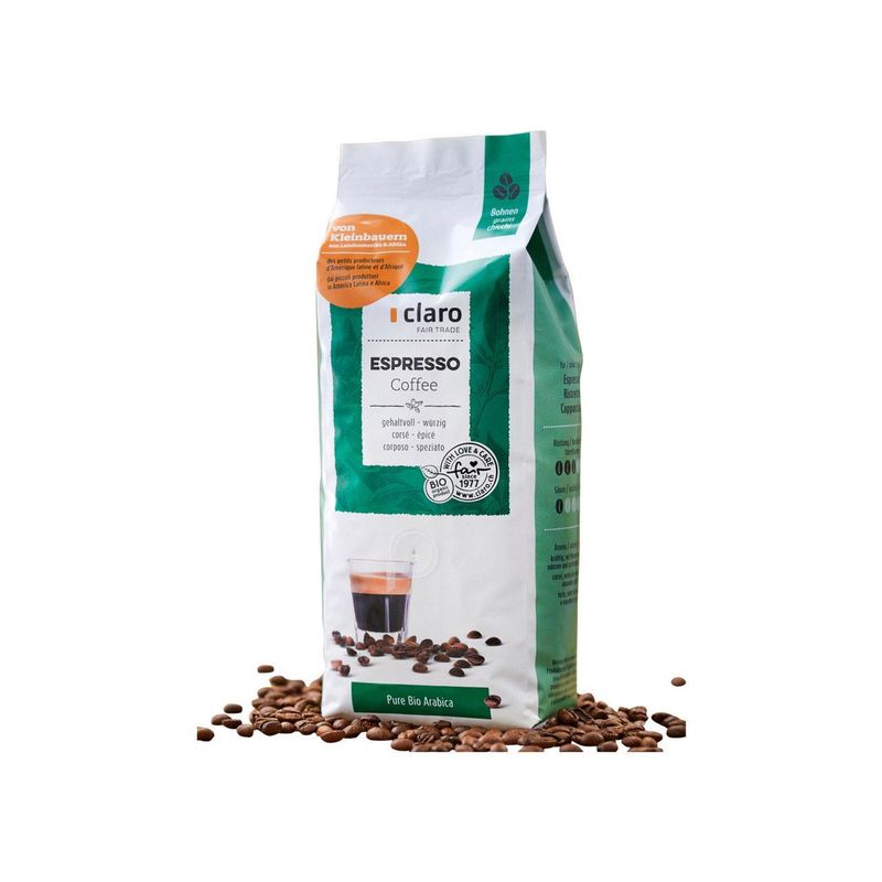 Kaffee Espresso Bohnen, Schweizer Bio-Verordnung / Fairer Handel (Claro; Hand in Hand; etc.)