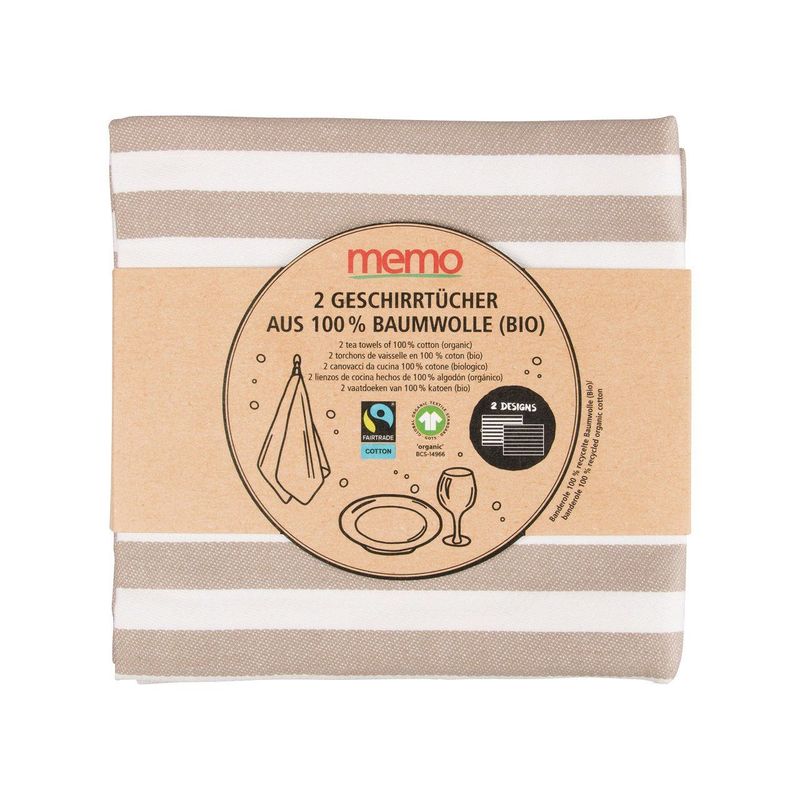 Geschirrtuch aus Bio-Baumwolle, beige gestreift, 50 x 70 cm, GOTS Global Organic Textile Standard / Bio Baumwolle