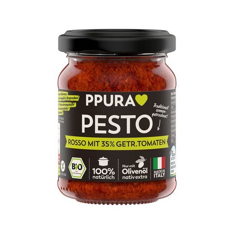 Pesto Rosso mit 35% getrocknete Tomaten, Schweizer Bio-Verordnung