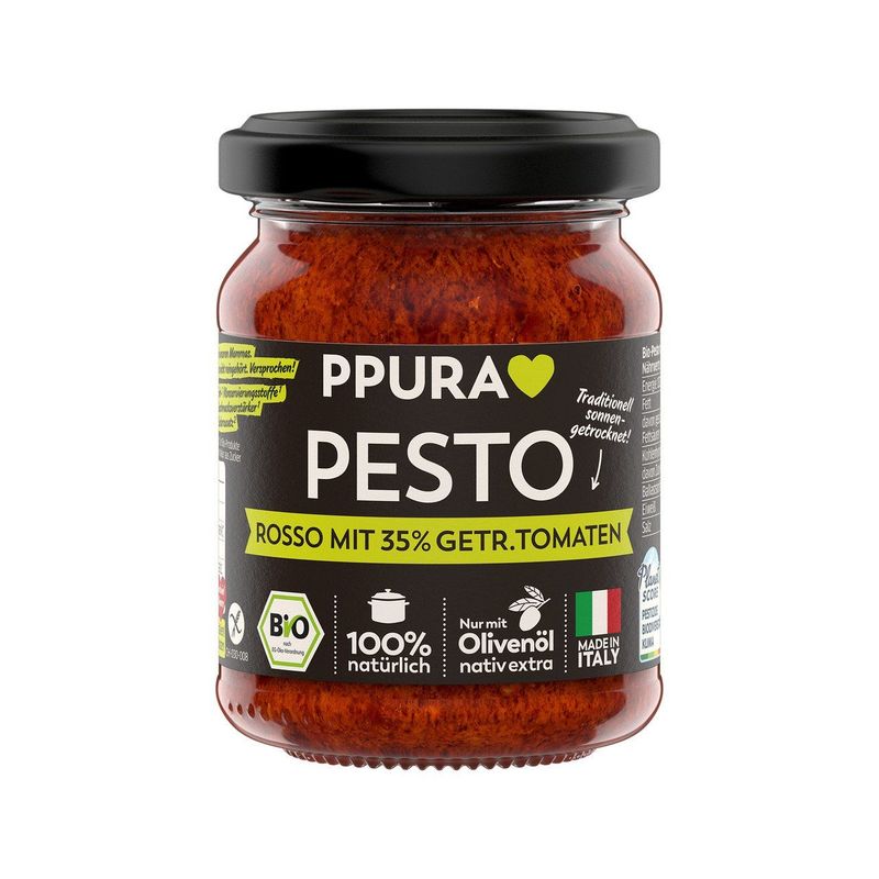 Pesto Rosso mit 35% getrocknete Tomaten, Schweizer Bio-Verordnung