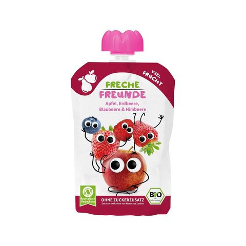 Quetschmus Apfel, Erdbeere, Blaubeere & Himbeere, EU Bio