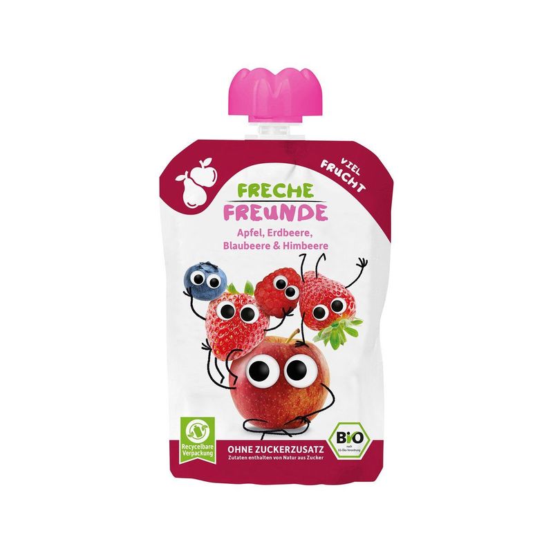 Quetschmus Apfel, Erdbeere, Blaubeere & Himbeere, EU Bio