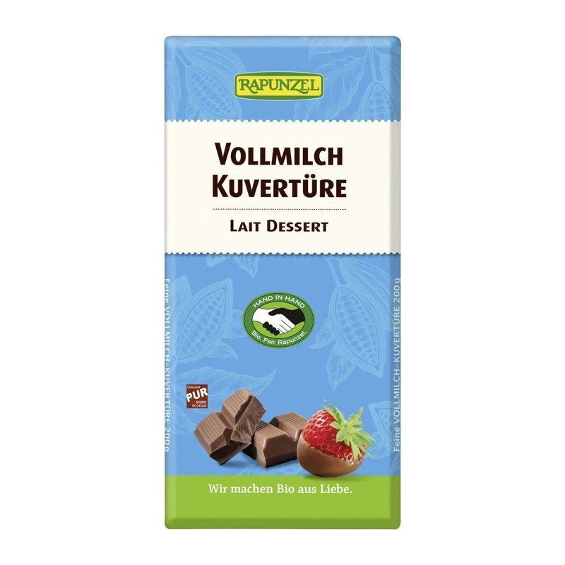 Kuvertüre Vollmilch, HIH, EU Bio / Fairer Handel (Claro; Hand in Hand; etc.)