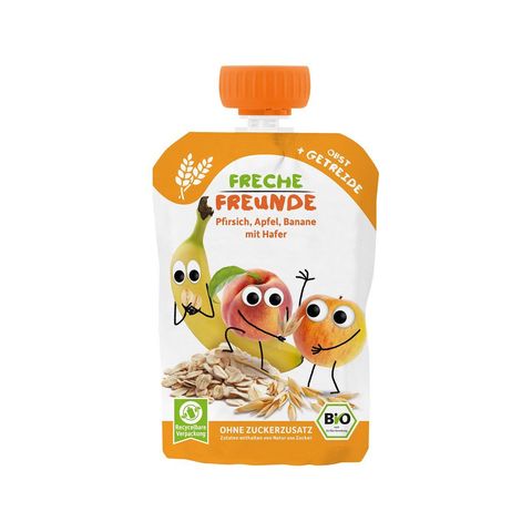 Quetschmus Pfirsich, Apfel, Banane mit Hafer, EU Bio