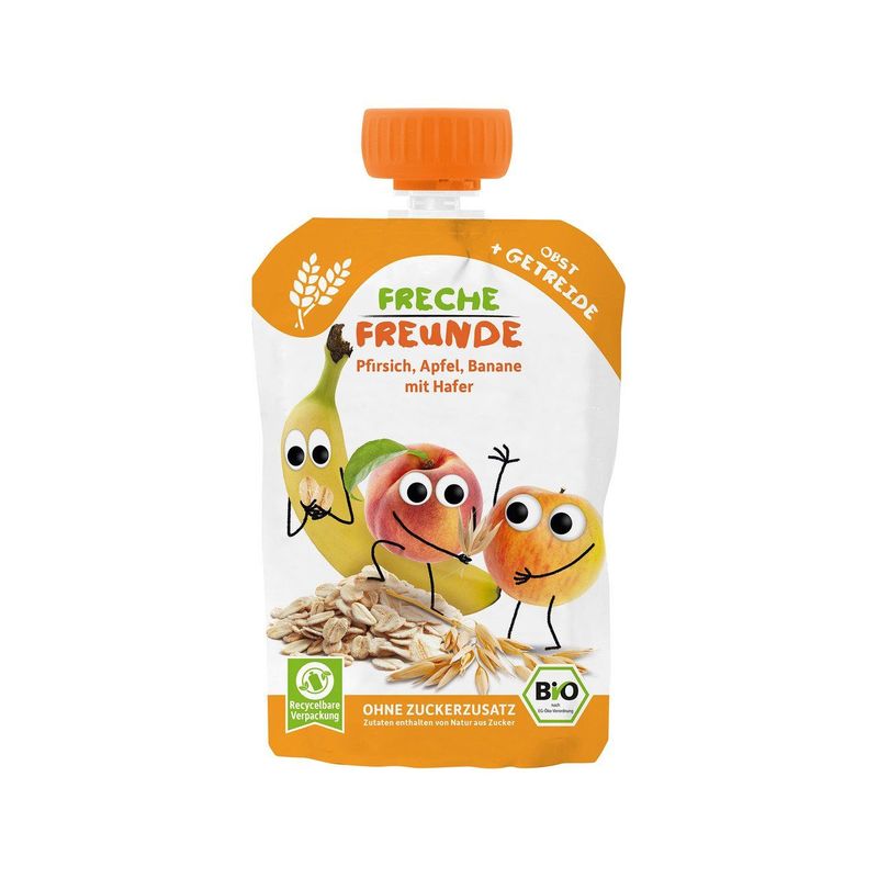 Quetschmus Pfirsich, Apfel, Banane mit Hafer, EU Bio