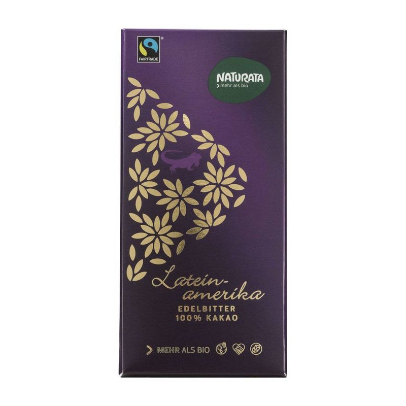 Schokolade Edelbitter Lateinamerika 100 %, Schweizer Bio-Verordnung / FLO-Fairtrade