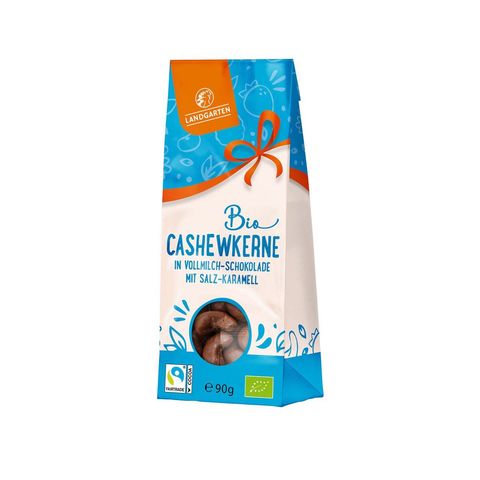 Cashews in Vollmilch-Schokolade mit Salz-Karamell, EU Bio/FLO-Fairtrade