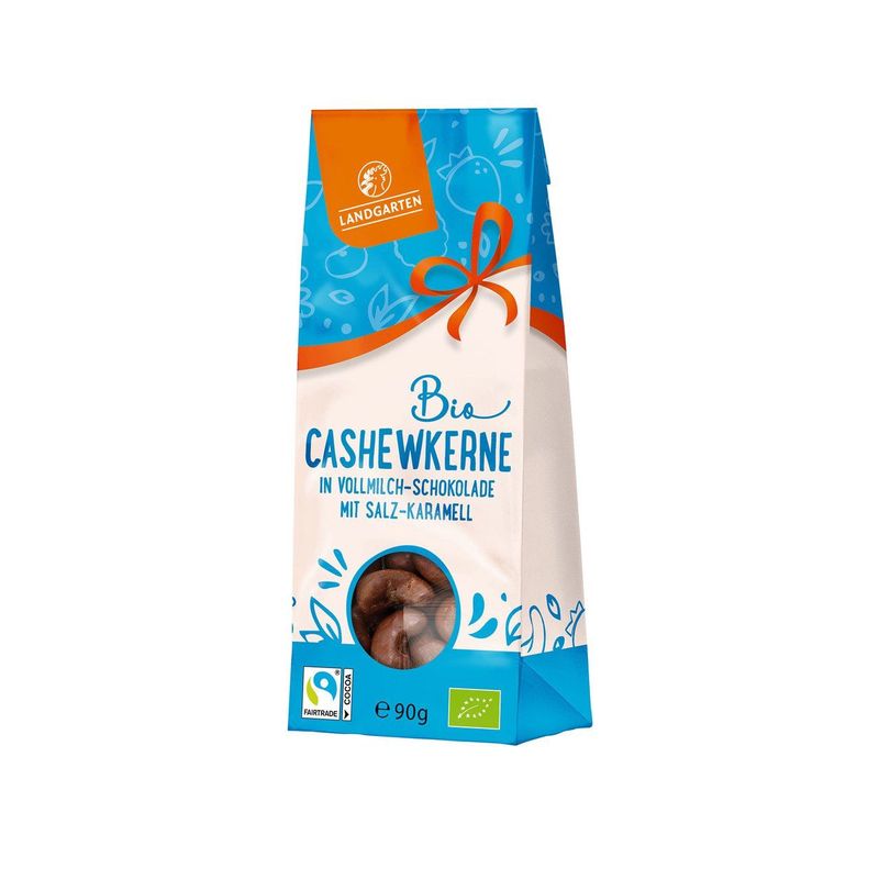 Cashews in Vollmilch-Schokolade mit Salz-Karamell, EU Bio/FLO-Fairtrade