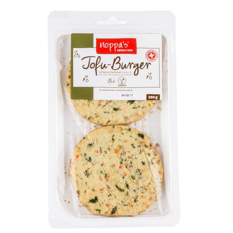 Tofu-Burger Kale-Hanfsamen, Schweizer Bio-Verordnung