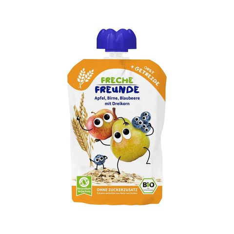 Quetschmus Apfel, Birne, Blaubeere mit Dreikorn, EU Bio