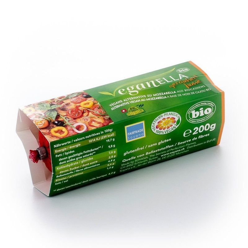 Veganella geräuchert Alternative zu Mozzarella, Schweizer Bio-Verordnung