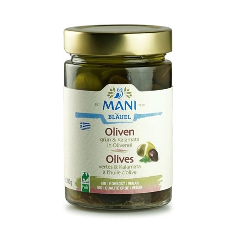 Oliven grün und Kalamata in Olivenöl, Rohkost, EU Bio