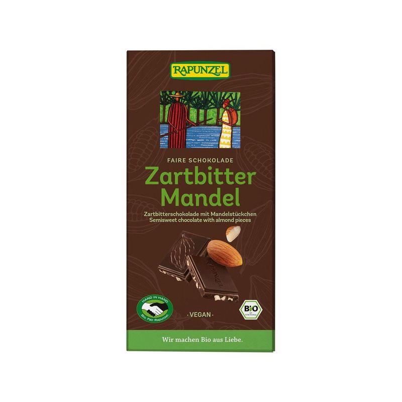 Schokolade Zartbitter Mandel, HiH, EU Bio / Fairer Handel (Claro; Hand in Hand; etc.)