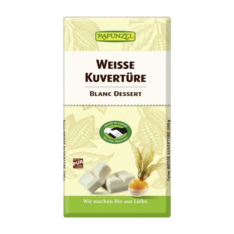 Kuvertüre Weisse Schokolade, HIH, EU Bio / Fairer Handel (Claro; Hand in Hand; etc.)