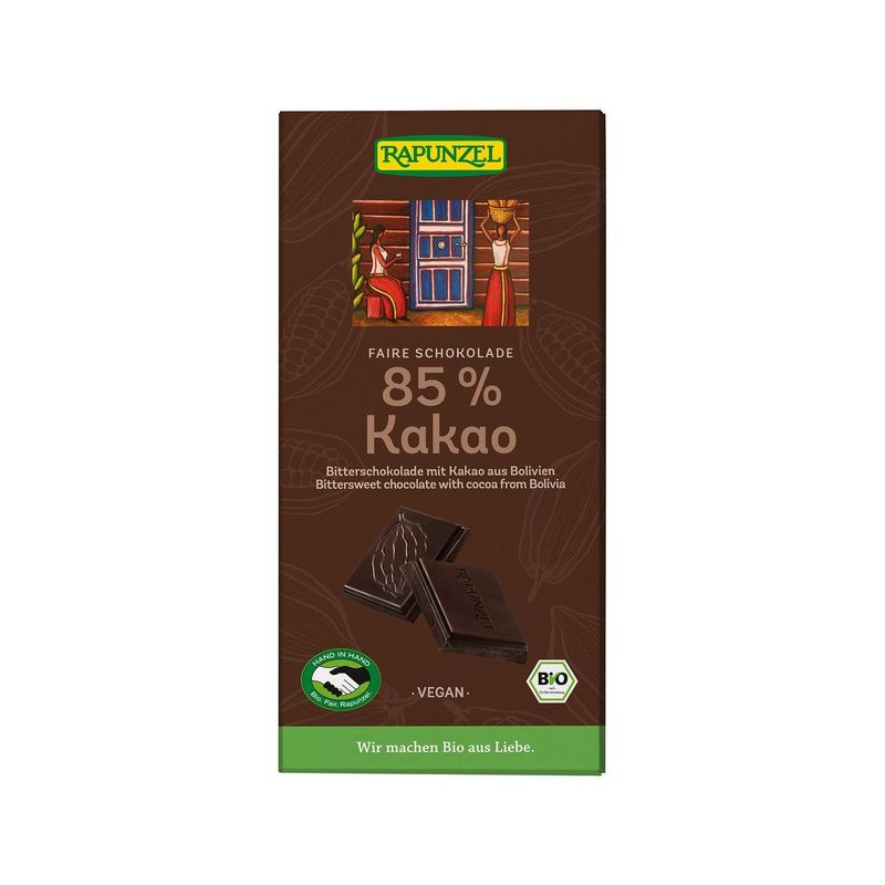 Schokolade 85% Kakao, HiH, EU Bio / Fairer Handel (Claro; Hand in Hand; etc.)