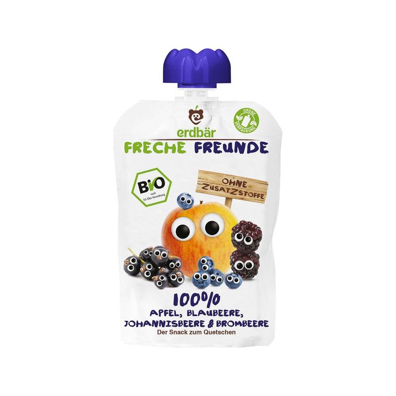 Quetschmus Apfel, Heidelbeere, Johannisbeere & Brombeere, EU Bio